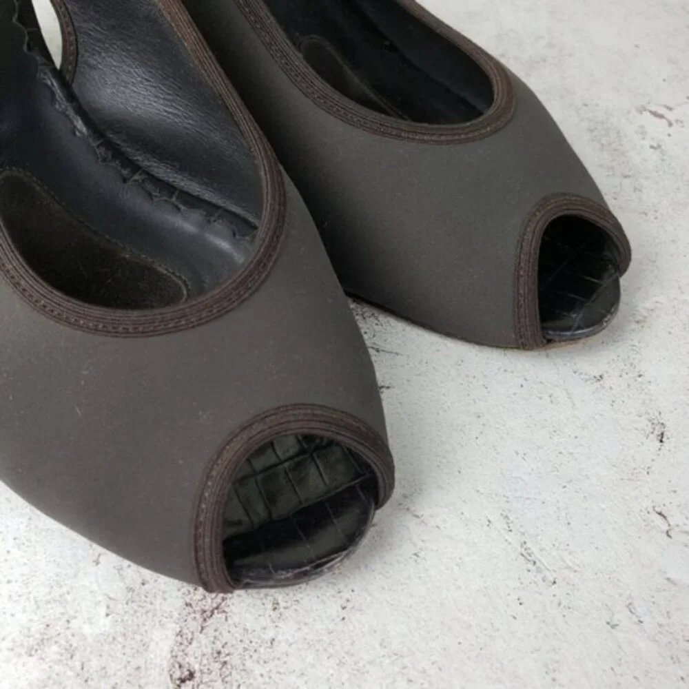 Donald J Pliner Couture Rasy Peep Toe Slingback Canvas Tortoise Wedge Sandal 10M